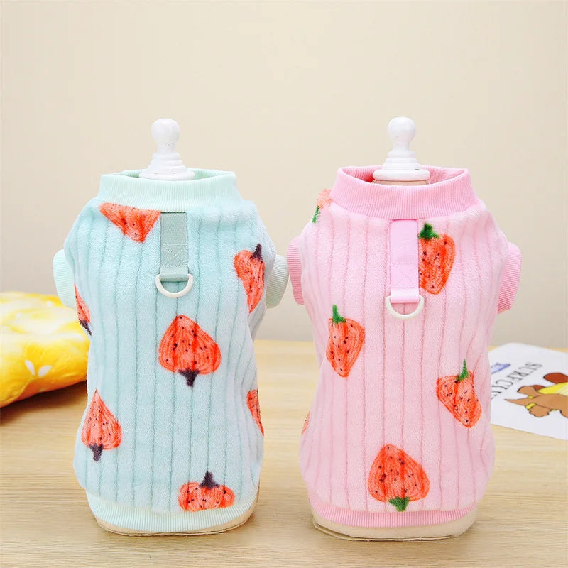 Strawberry Print Plush Pullover Sweater for Cats & Small Dogs