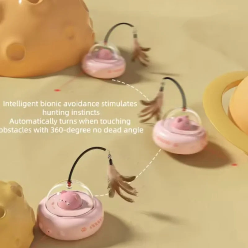 Electric UFO Cat Teaser Toy with Bell & Replaceable Feather