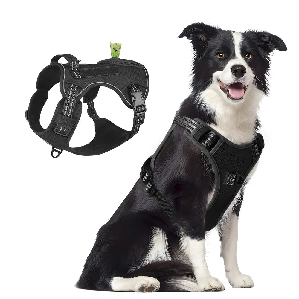 Harnais tactique anti-traction réfléchissant pour chiens de taille moyenne et grande