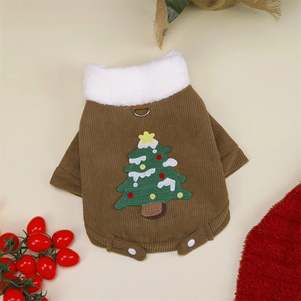 Christmas Pet Jacket with Fur Collar & Traction Ring