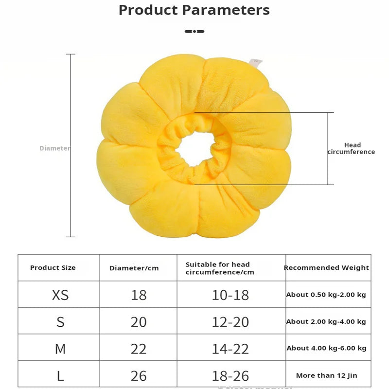 Collerette de protection tournesol – Cône élisabéthain en coton doux pour chats et chiens