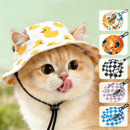 Printed Fisherman Sun Hat for Cats & Small Dogs | Summer Pet Accessory