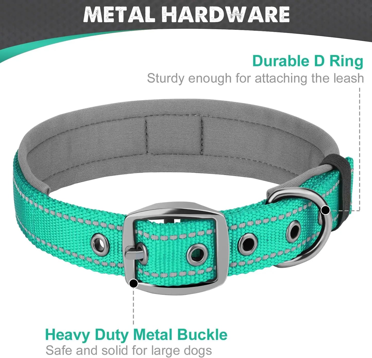 Padded Reflective Nylon Dog Collar – Adjustable for Small, Medium & Large Dogs
