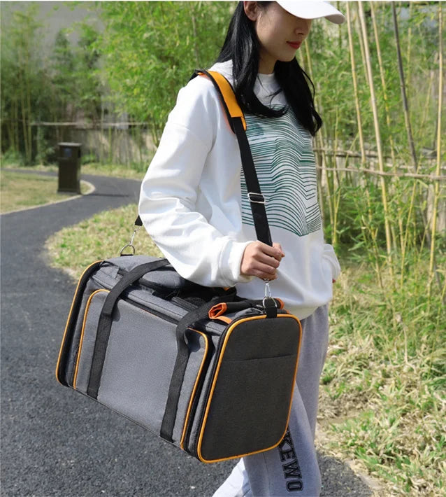 Expandable Pet Carrier with Fleece Pad & Storage Pockets