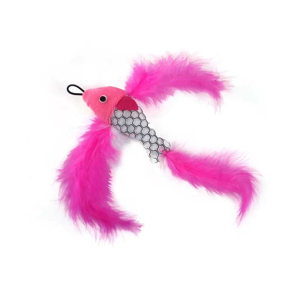 Feather Wand Cat Toy with Bell & Worm String - Interactive Teaser Set
