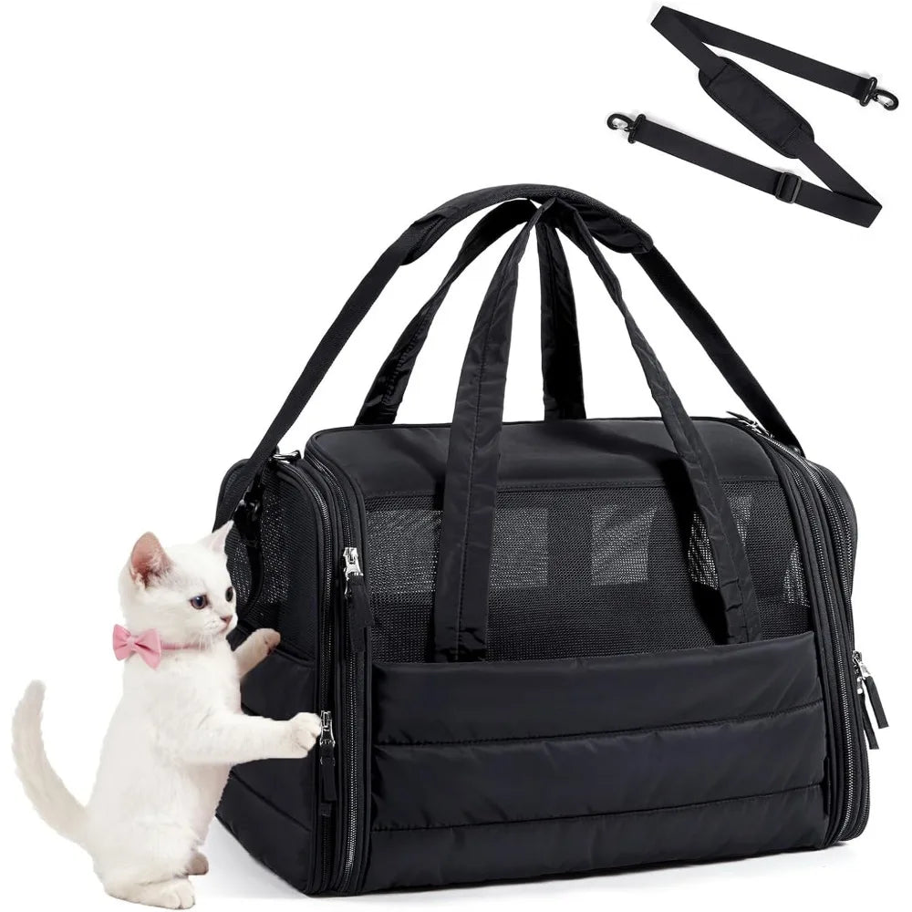 Quilted Pet Carrier with Mesh Panels & Removable Pad