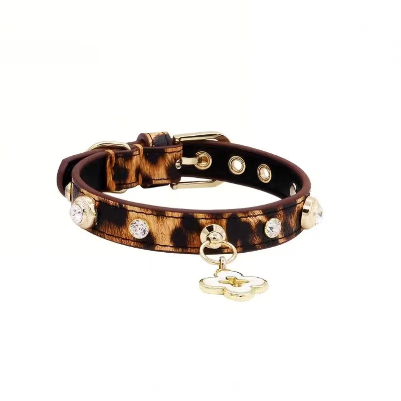 Rhinestone Genuine Leather Dog & Cat Collar