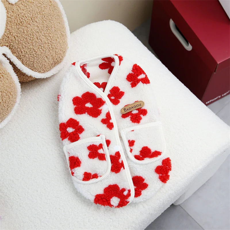 Floral Print Coral Fleece Jacket for Cats & Small Dogs