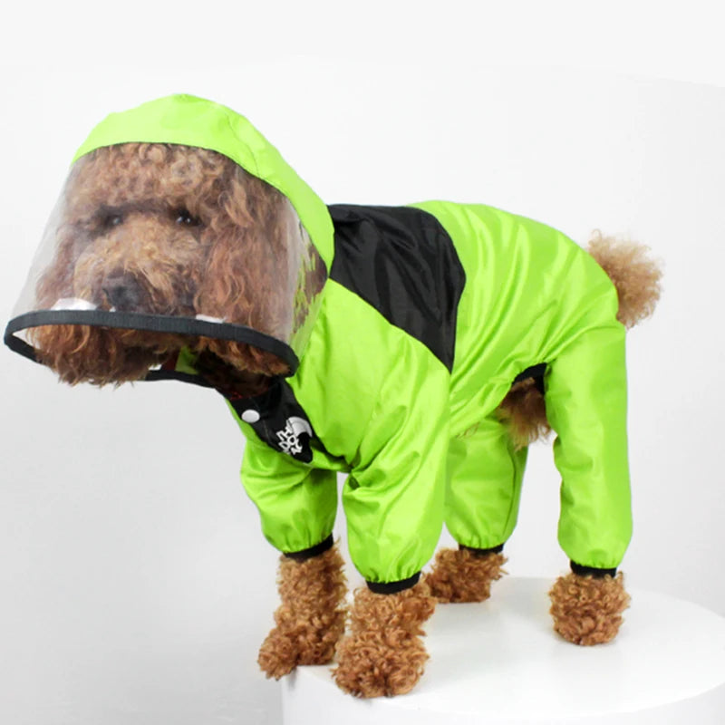 Waterproof Dog Face Print Raincoat Jumpsuit