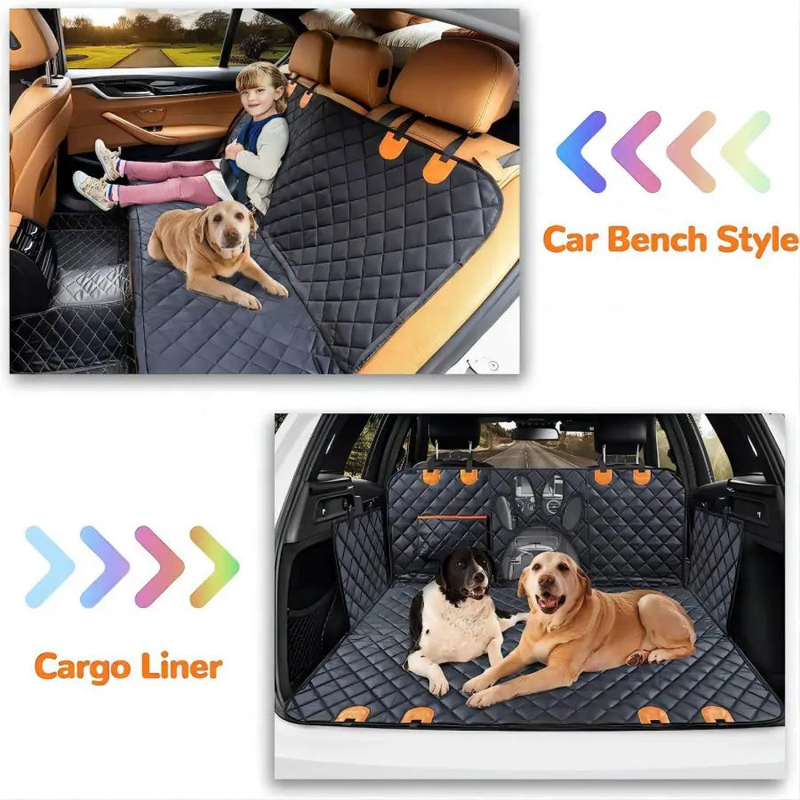 Housse de siège de voiture hamac pour chien | 100 % étanche avec fenêtre en filet, fermeture éclair latérale et protection de portière
