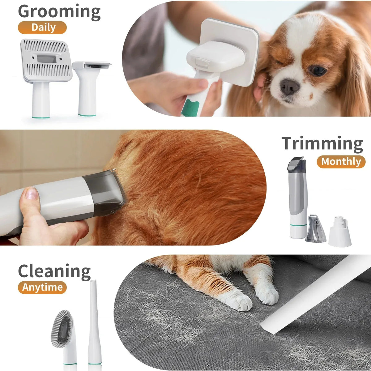 7-in-1 Pet Grooming Vacuum | Hair Trimmer & Suction | Cat & Dog