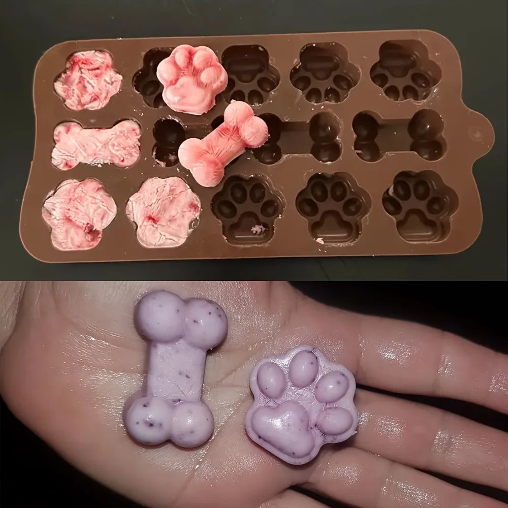Moule en silicone pour friandises pour animaux – 14 grilles en forme d'os de chien et de patte de chat pour des friandises faites maison