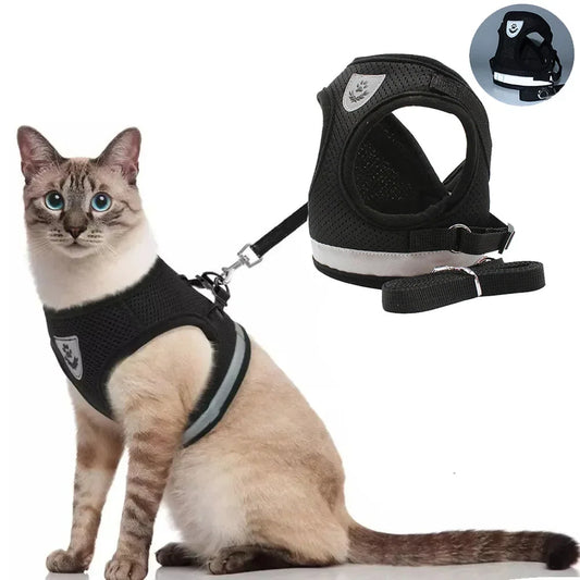 Cat Harness and Leash Set - Escape-Proof Reflective Mesh Vest