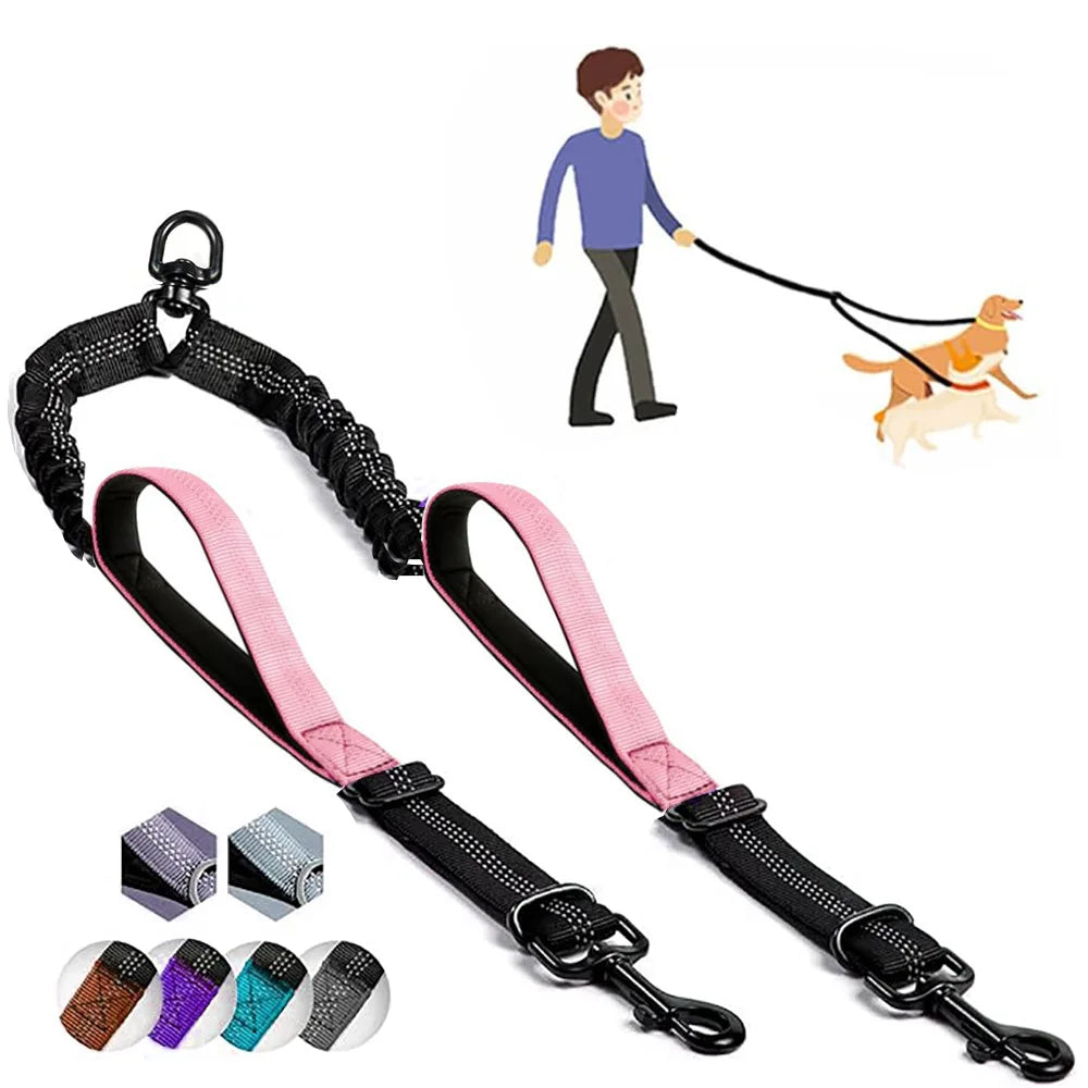 Double Dog Leash with Elastic Shock Absorber