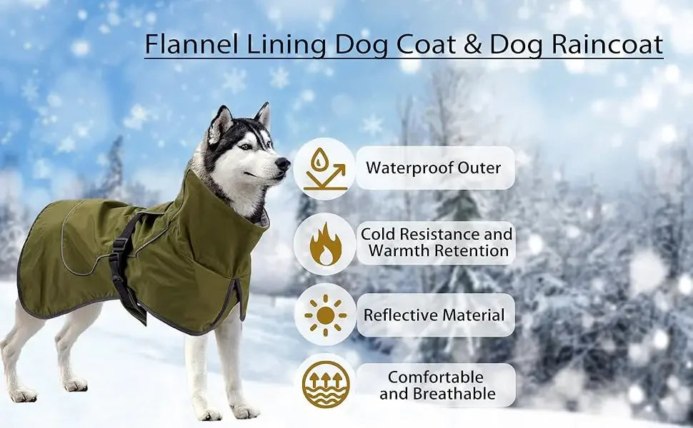 Waterproof Dog Jacket - Fleece Lined Reflective Coat for Cold Weather