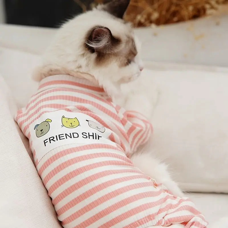 Stripe Print Cotton Pyjama Jumpsuit for Cats & Small Dogs