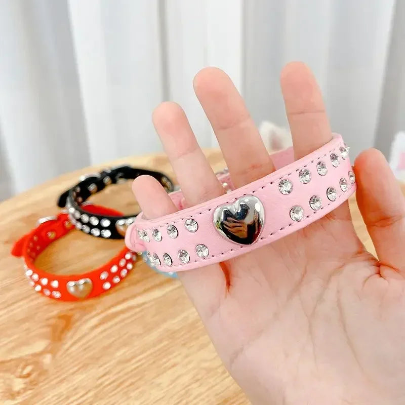 Rhinestone Heart Pet Collar