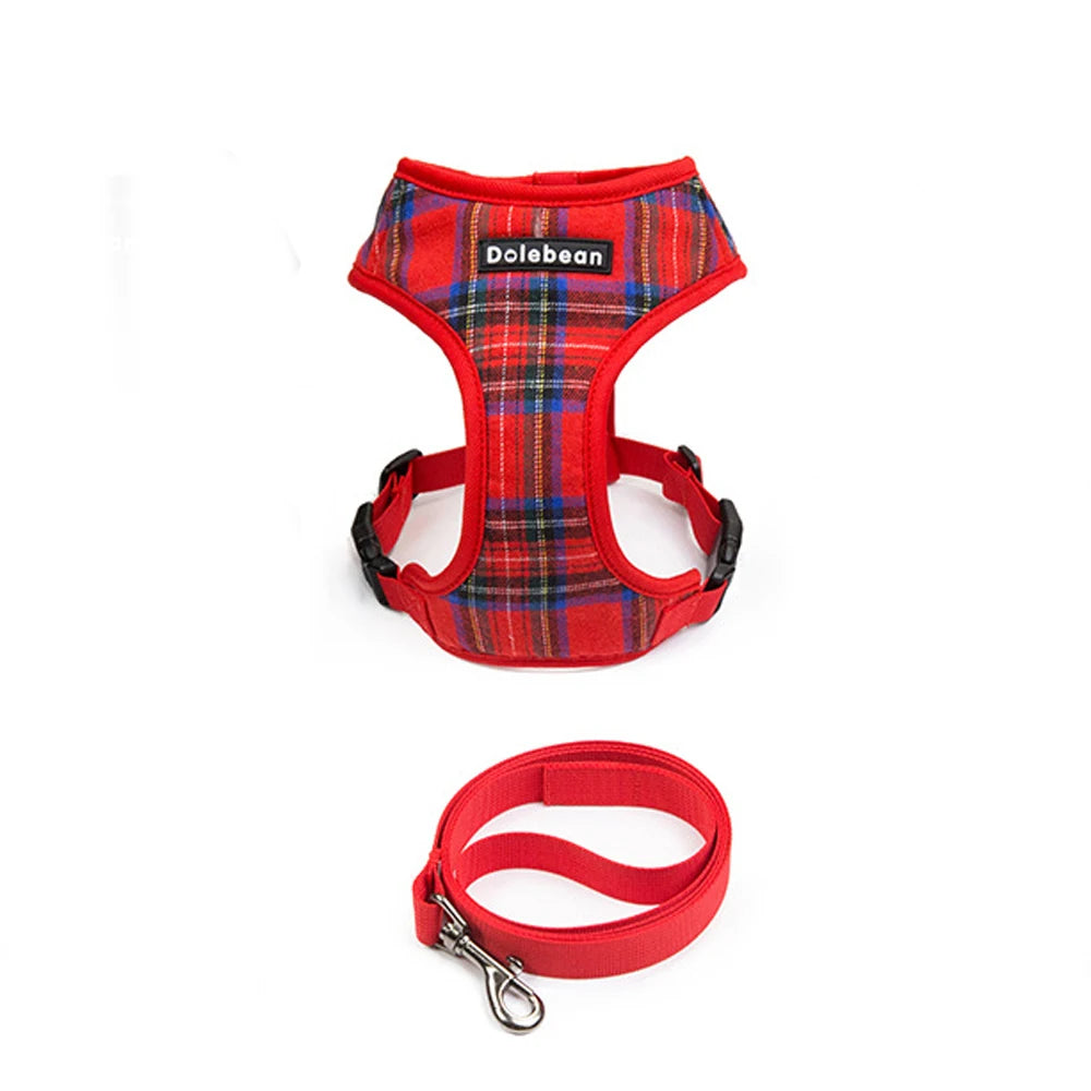 Adjustable Plaid Dog Harness & Leash Set