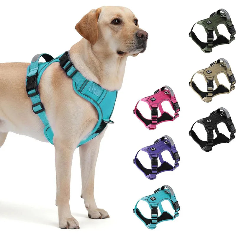 No-Pull Dog Harness with AirTag Holder, Handle & Front Clip — Reflective Padded Vest for Walking & Training
