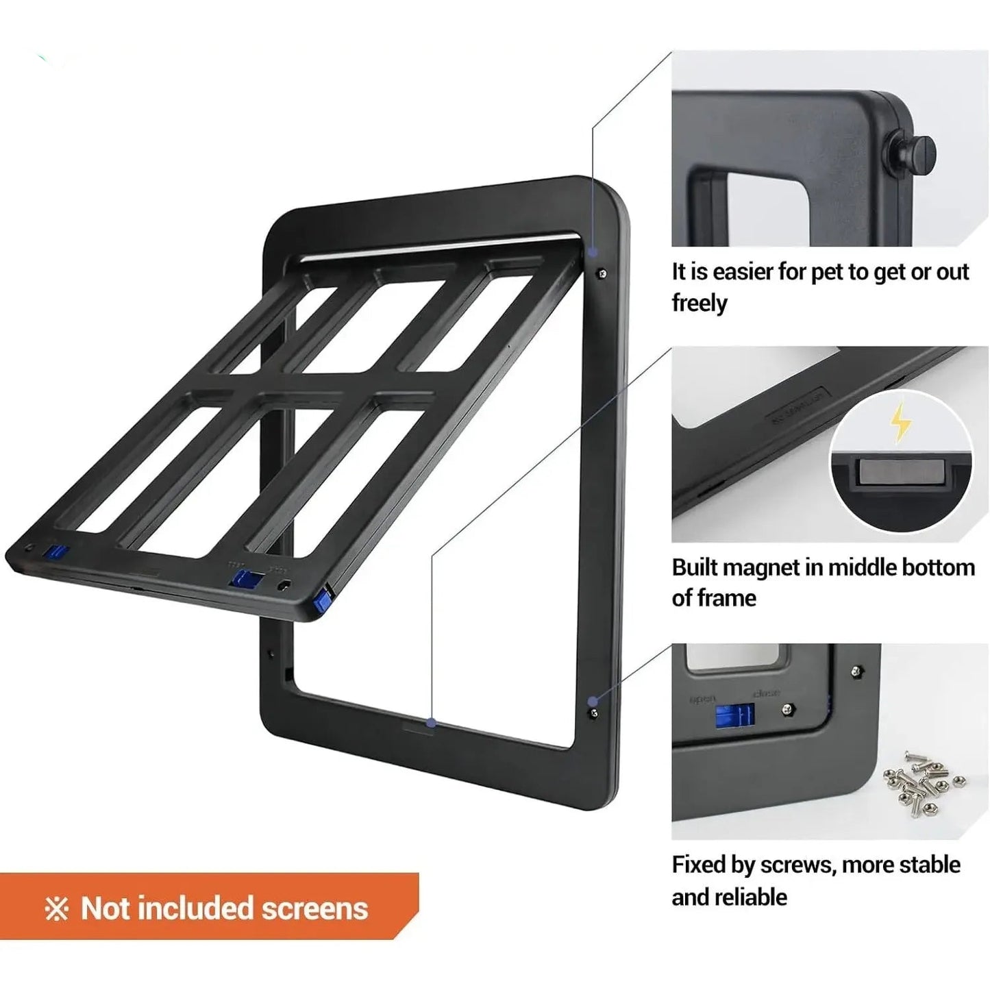 Dog Door for Sliding Screen - 11"x13" Lockable Magnetic Pet Door
