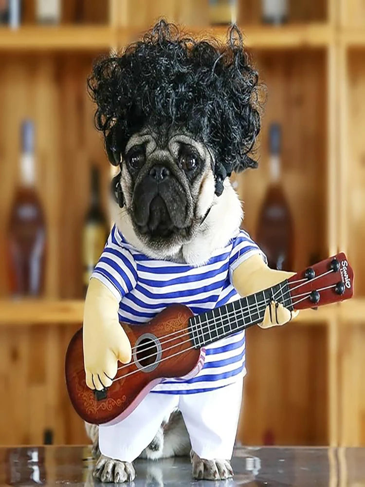 Pet Rock Star Guitar Costume for Dogs & Cats — Funny Halloween & Christmas Cosplay Outfit