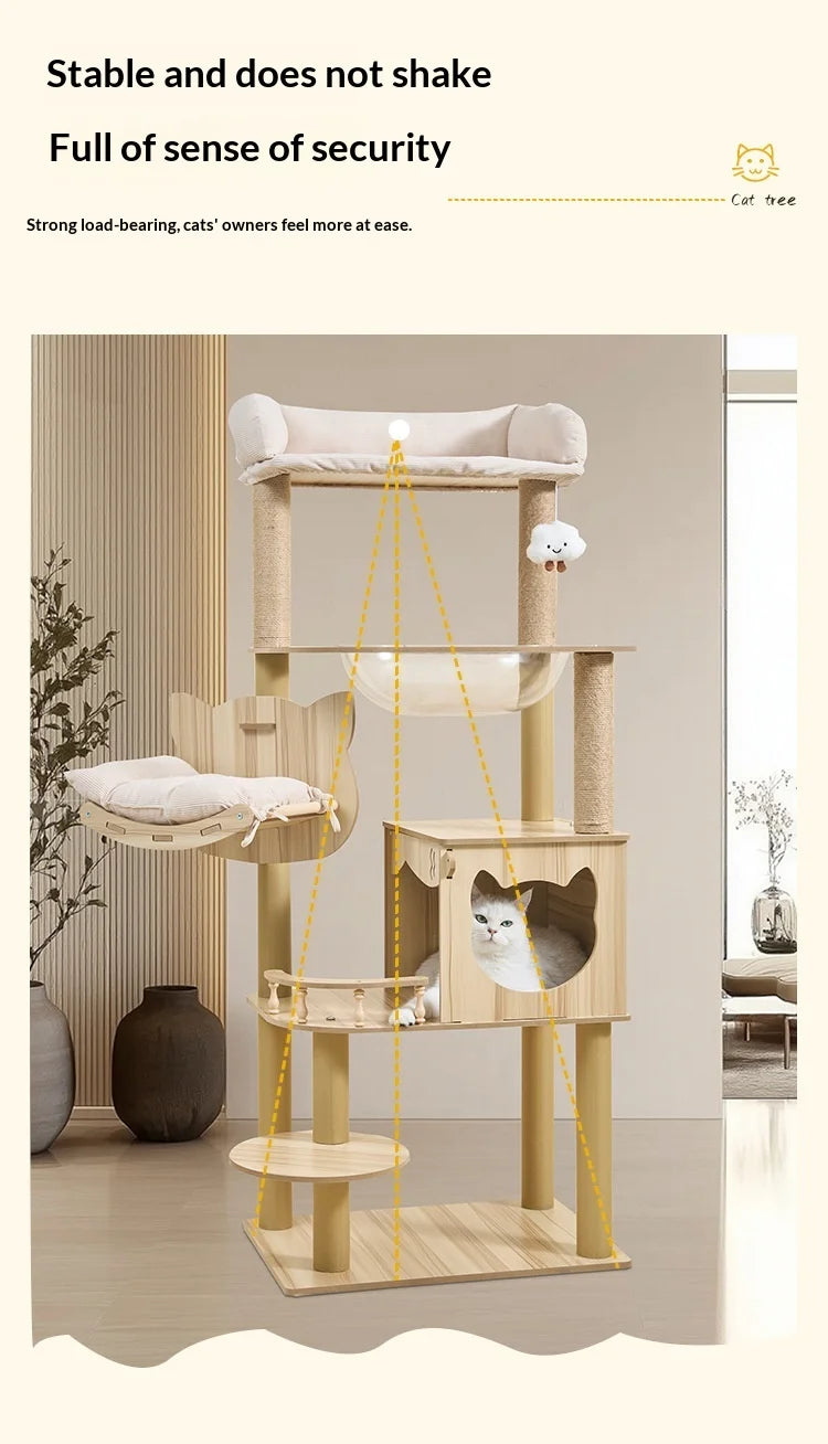 Wooden Cat Tree with Capsule House