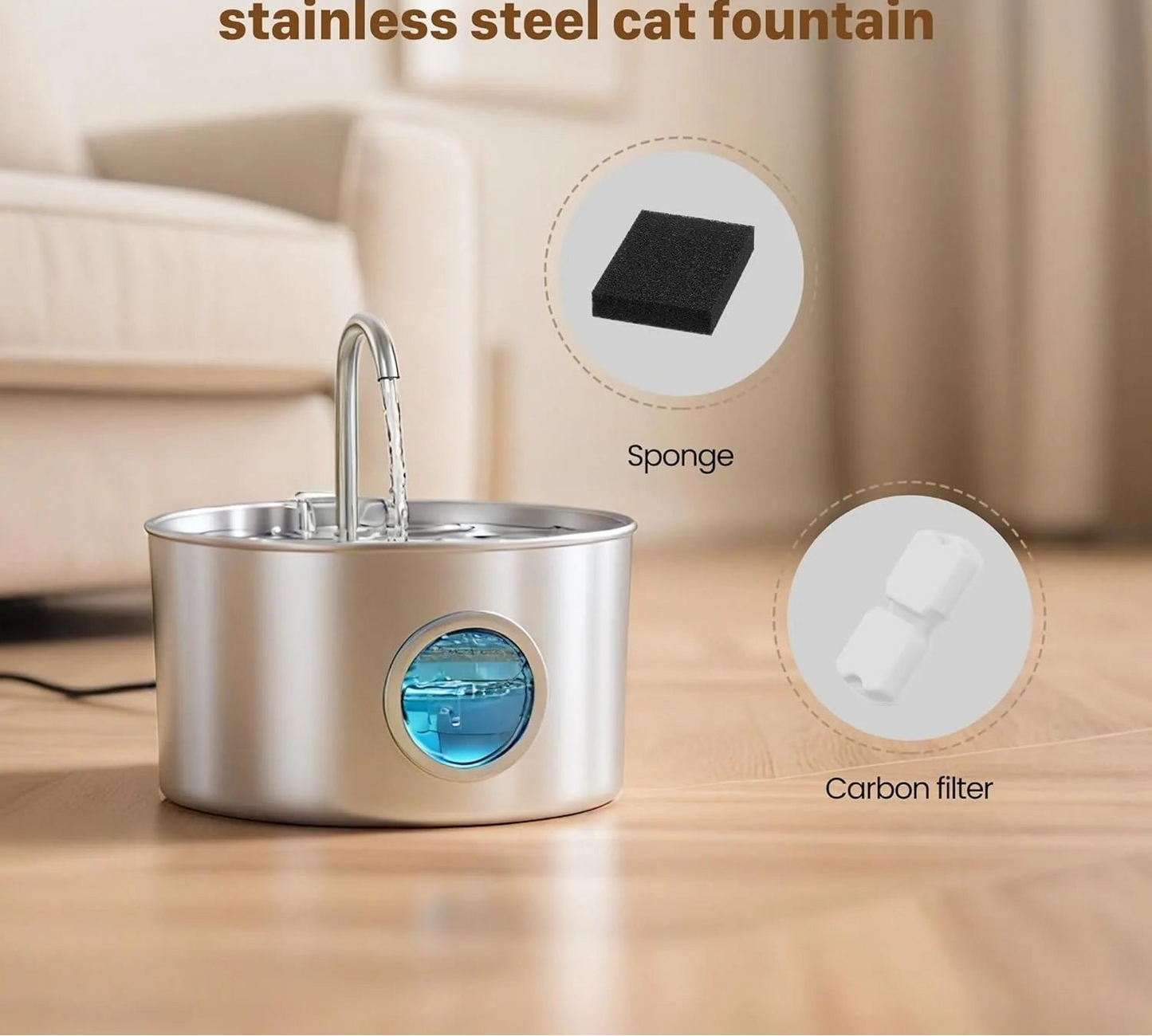 Filtres et éponges de remplacement pour fontaines à eau pour animaux de compagnie de 2,2 L - Lot de 12
