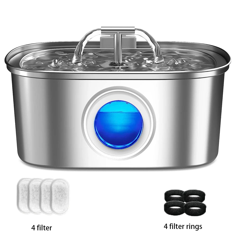 3.2L Stainless Steel USB Pet Water Fountain — Quiet Filter Pump for Cats & Dogs
