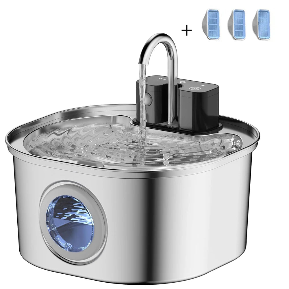 Fontaine à eau pour chat 3.2L 5V USB Recharge avec capteur automatique en acier inoxydable pour chats et chiens, bols multiples pour animaux de compagnie