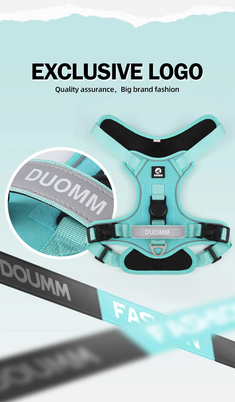 No-Pull Dog Harness with AirTag Holder, Handle & Front Clip — Reflective Padded Vest for Walking & Training