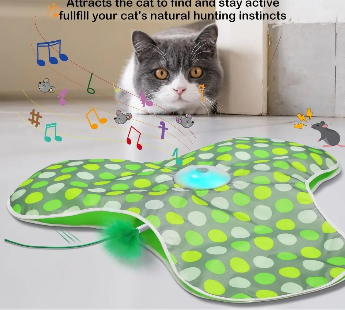 Jouet interactif pour chat - Plume mobile rechargeable et souris couineuse