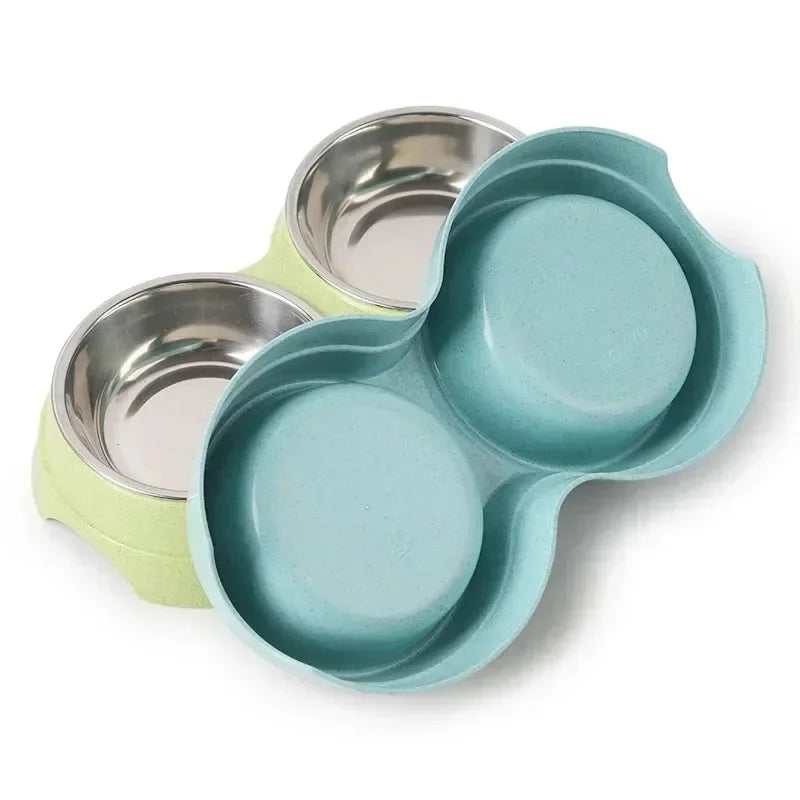 Double Stainless Steel Pet Bowl with Raised Stand – For Dogs & Cats