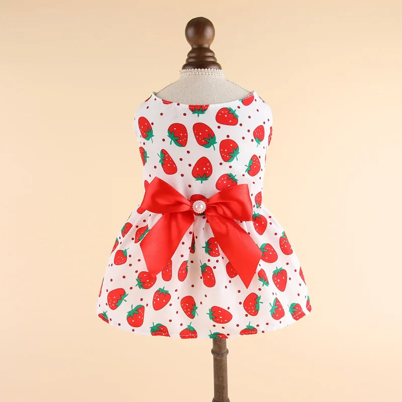 Robe de princesse pour animaux de compagnie - Robe d'été à rayures et carreaux avec nœud pour chats et petits chiens