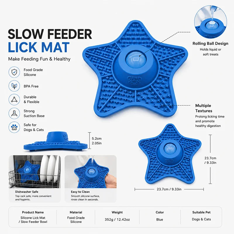 2-in-1 Star Shaped Silicone Slow Feeder & Lick Mat for Dogs & Cats