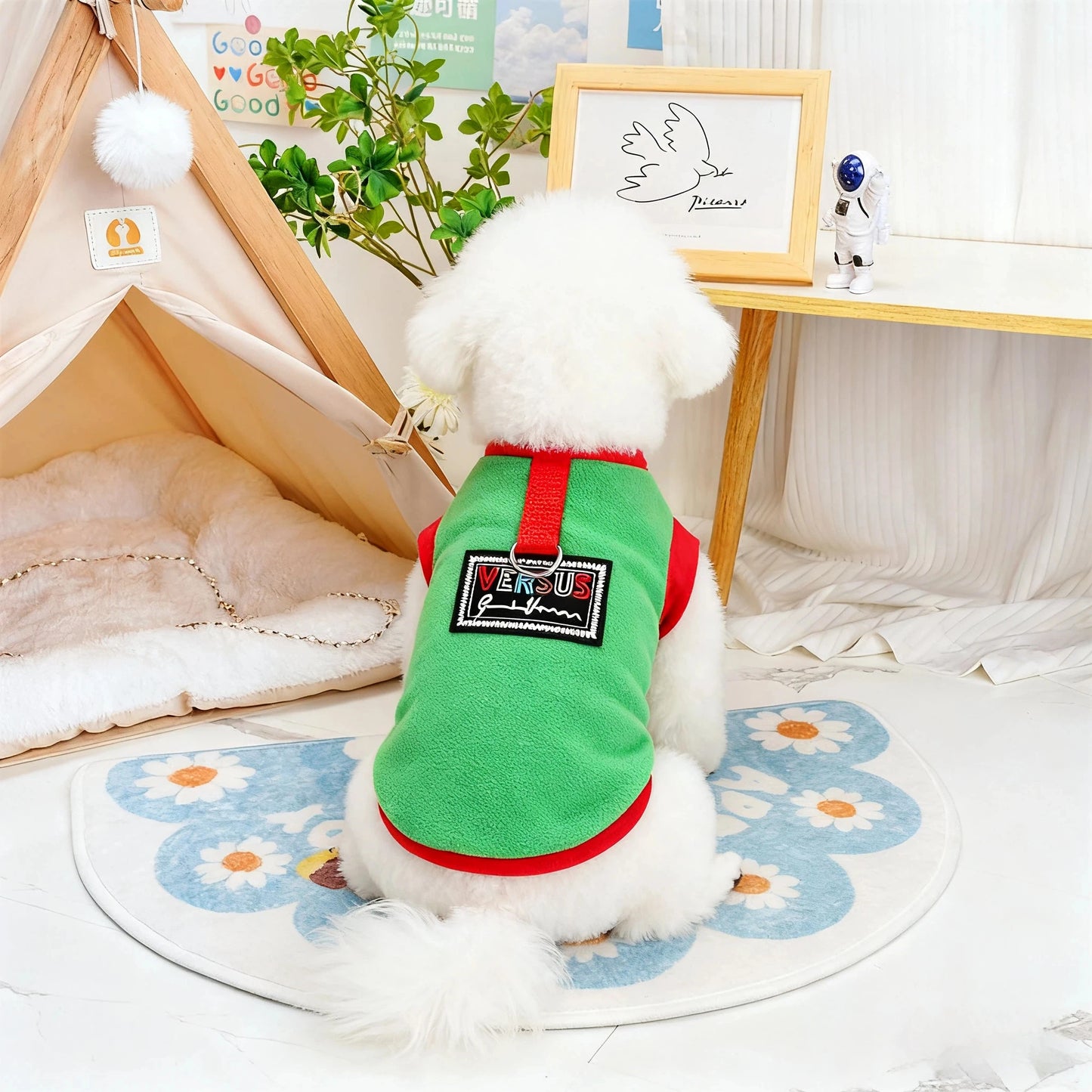 Fleece Vest Sweater with Harness Ring for Small & Medium Dogs & Cats