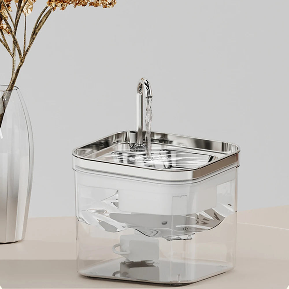Pet Water Fountain with Stainless Steel & Clear Reservoir