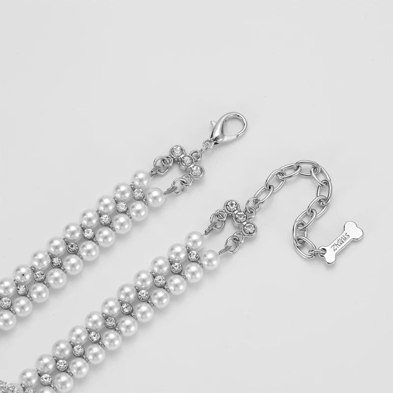 Rhinestone & Pearl Cat Collar Necklace