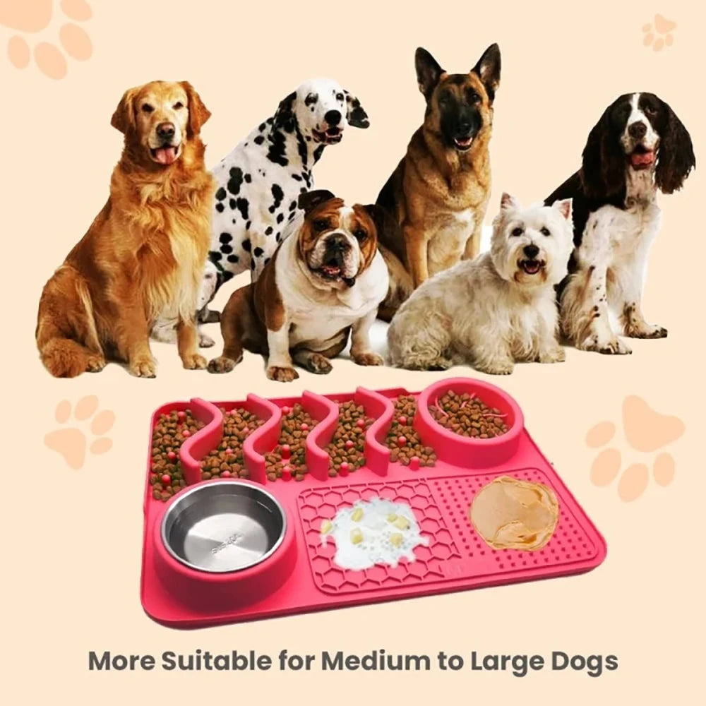Slow Feeder Mat with Aluminium Bowl — Non-Toxic Silicone Anxiety & Boredom Relief for Dogs & Cats
