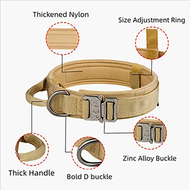 Tactical Military Nylon Dog Collar with Control Handle & Metal Buckle