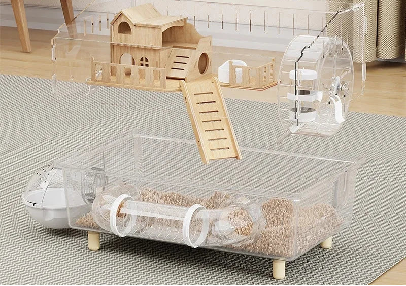 Large Transparent Hamster Cage – Luxury Villa Habitat Full Set for Small Rodents