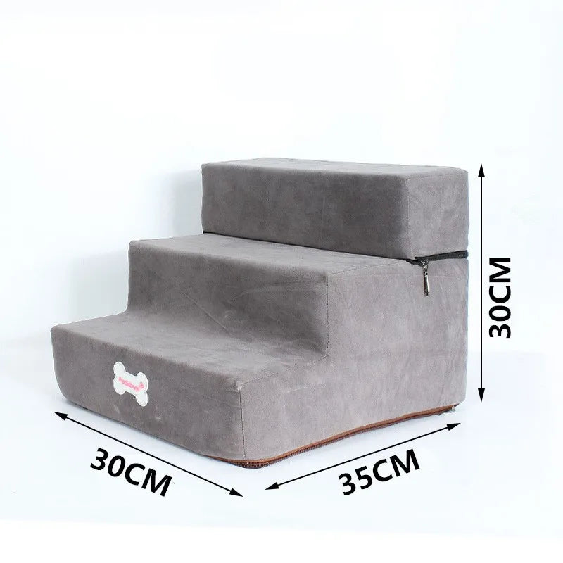 Anti-Slip Pet Stairs with Removable Washable Cover – 2 or 3 Step Ramp for Dogs & Cats
