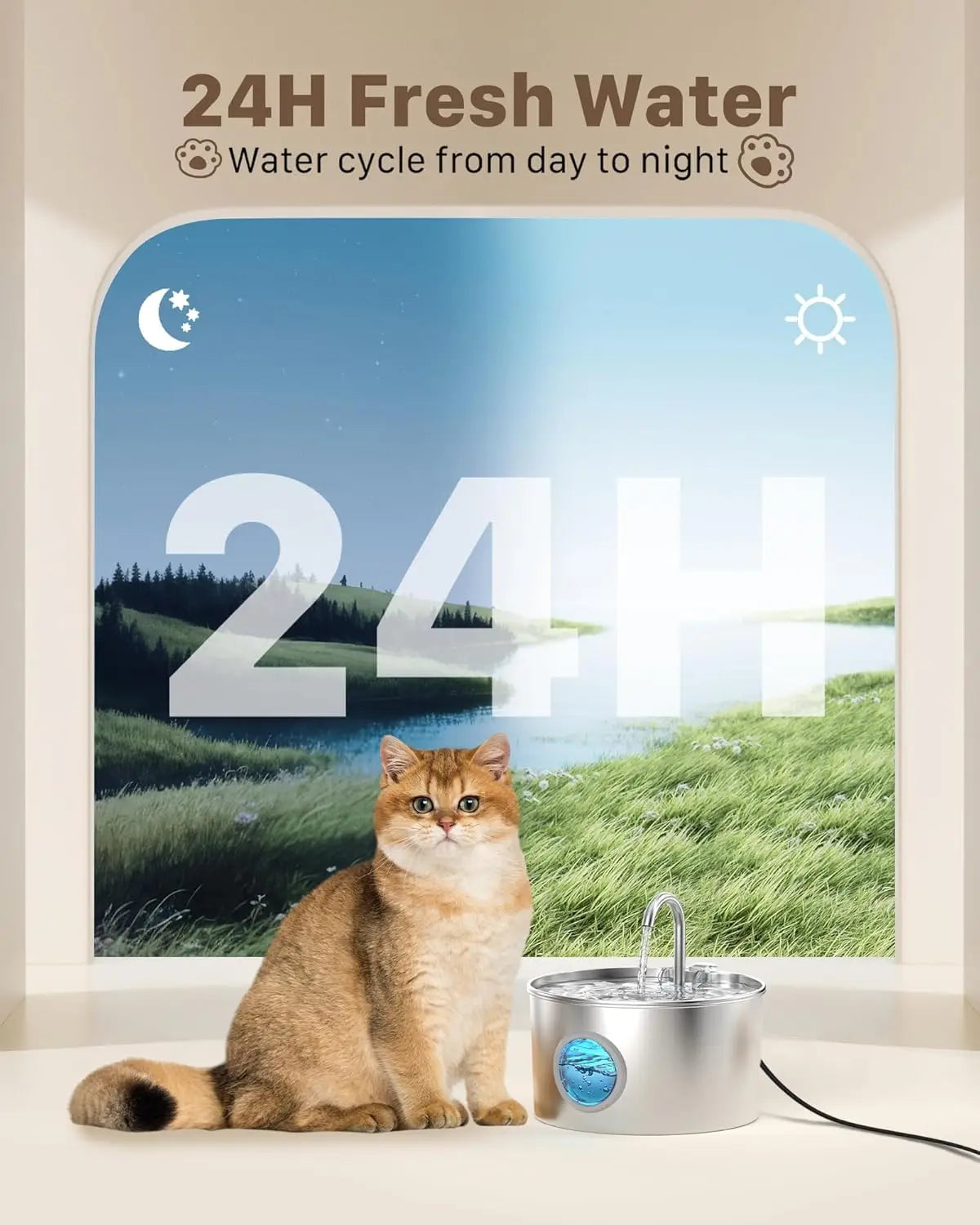 2.2L Stainless Steel Window Pet Water Fountain
