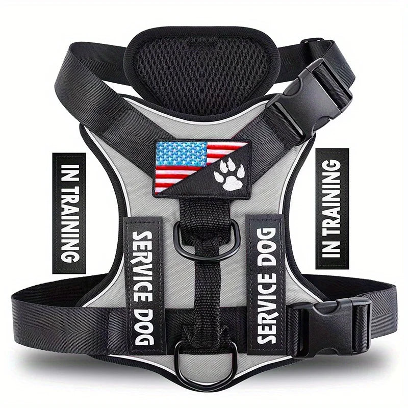 Reflective Service Dog Vest Harness with 5 Patches | Adjustable Soft Oxford Mesh Harness