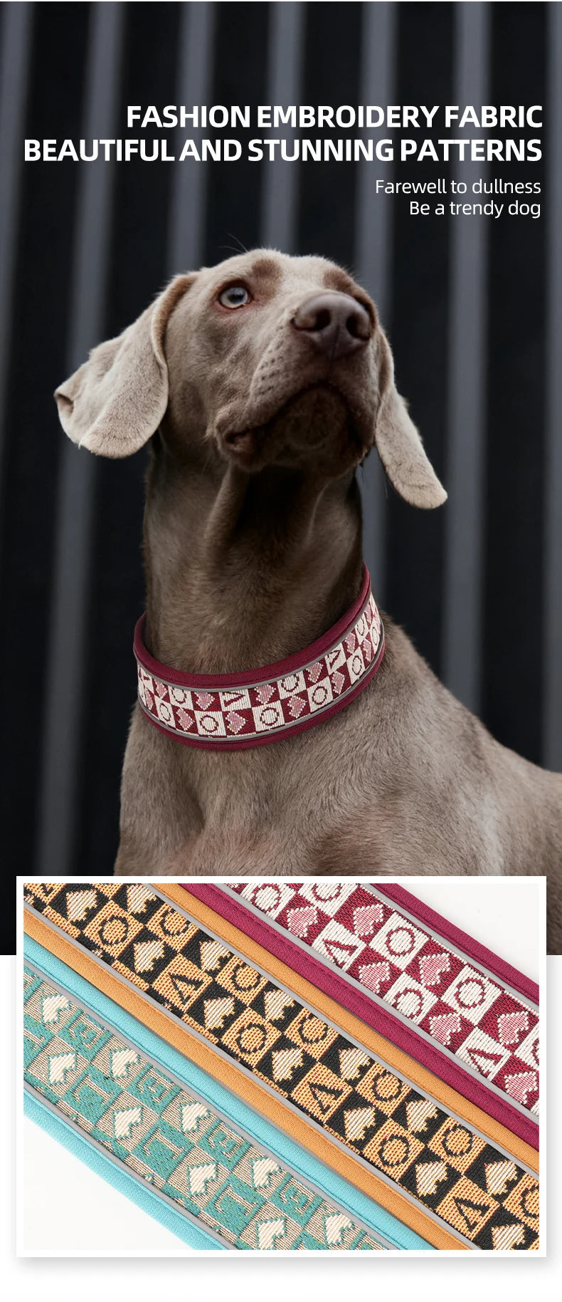 Wide Reflective Dog Collar with No-Pressure Fit