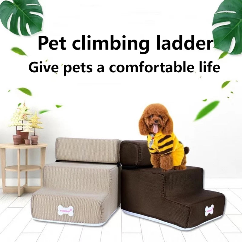 Anti-Slip Pet Stairs with Removable Washable Cover – 2 or 3 Step Ramp for Dogs & Cats
