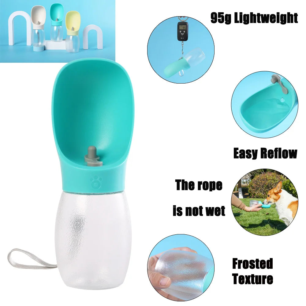 300ml Frosted Pet Water Bottle with Drinking Bowl – Portable & Leakproof for Dogs & Cats