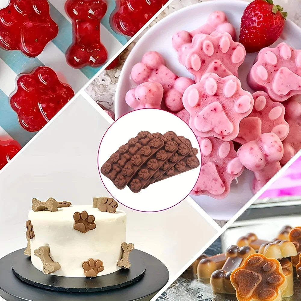 Moule en silicone pour friandises pour animaux – 14 grilles en forme d'os de chien et de patte de chat pour des friandises faites maison