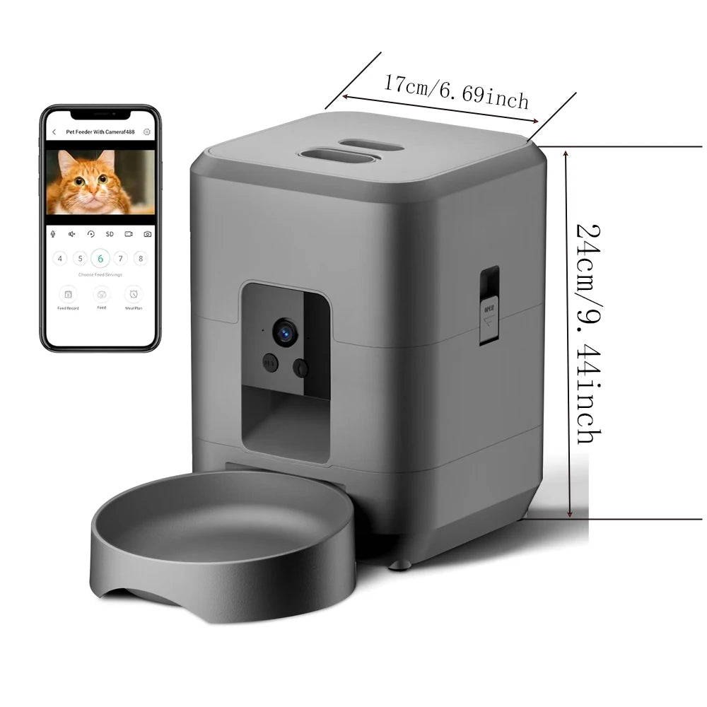 Cat feeder with camera, only supports 2.4G network, can only be powered by USB, has no screen display, and can video pet feeder
