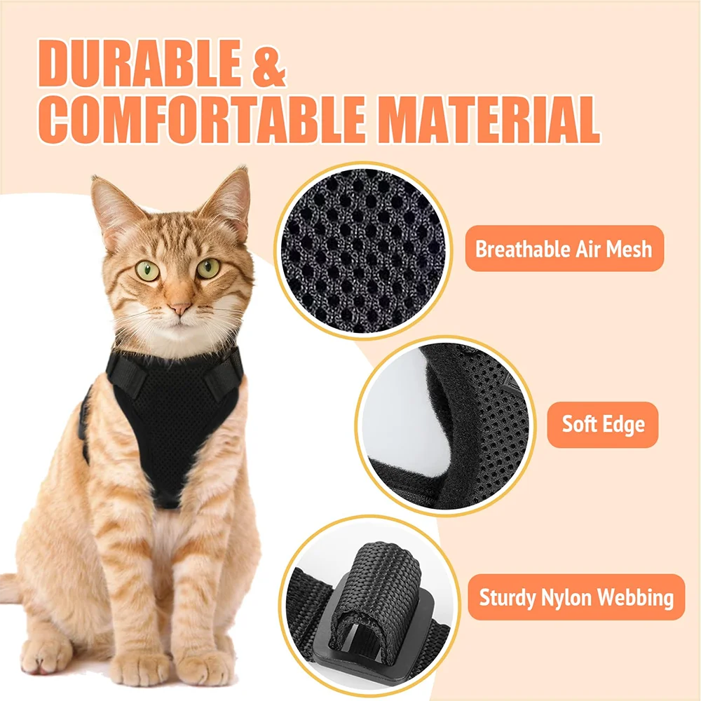 Escape-Proof Cat Harness & Lead Set — Adjustable Reflective Mesh Vest for Cats & Small Dogs