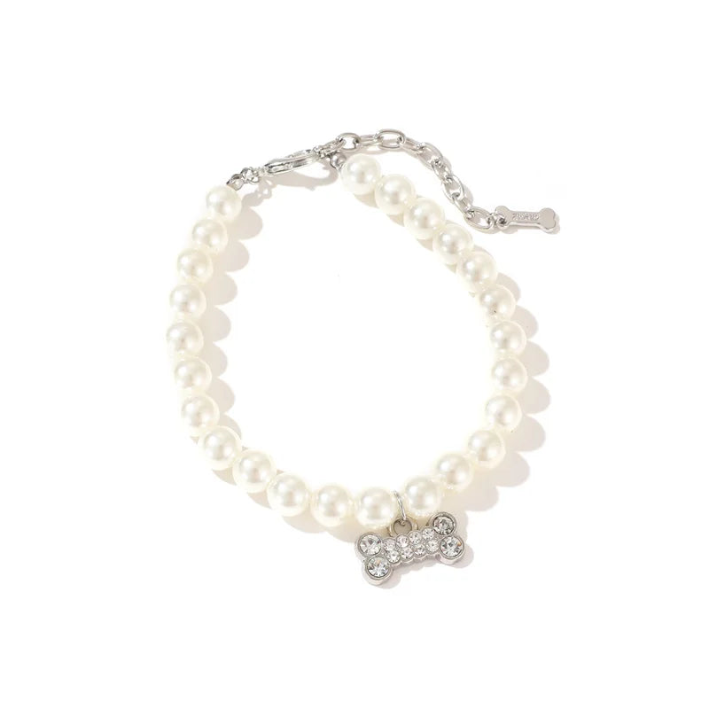 Luxury Pearl Pendant Puppy Dog Necklace Collar for Small Dogs Cats Chihuahua Pomeranian Teddy Bling Rhinestones Pet Accessories